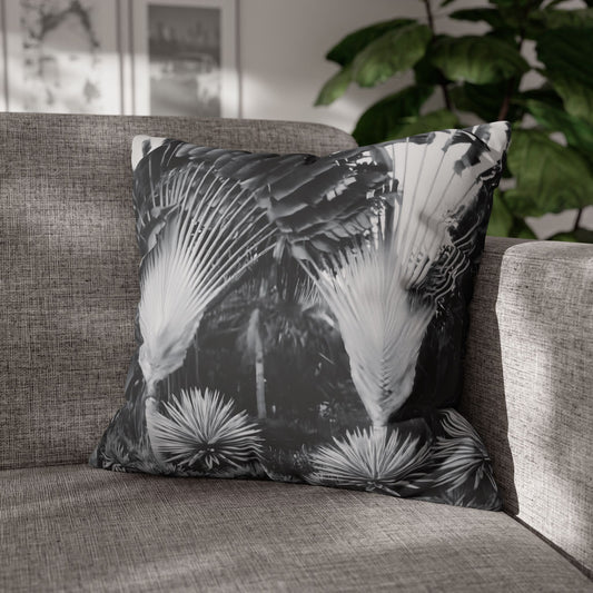 Faux Suede Square Pillowcase - Traveler's Palms, Noir