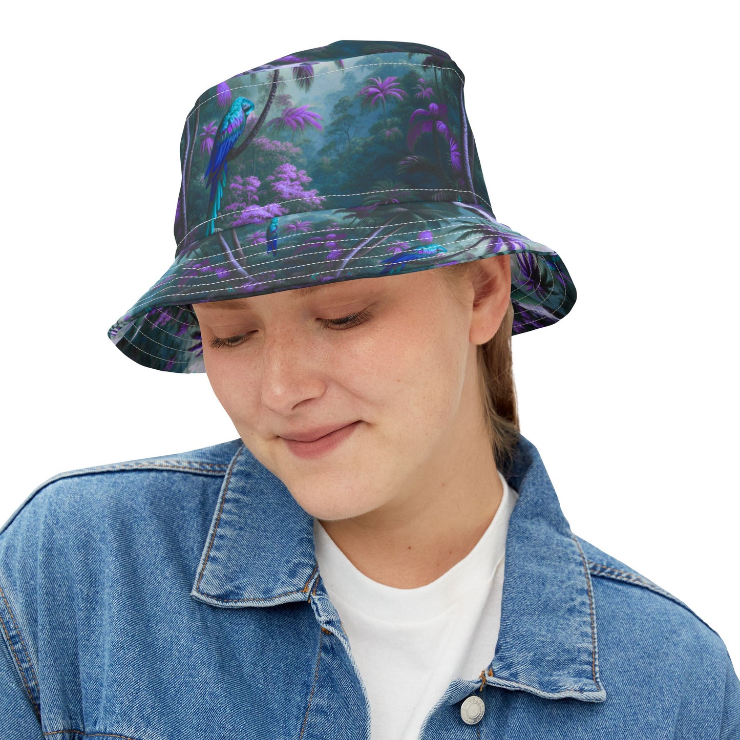 Tropical Polyester Bucket Hat, 2 Sizes - Sleeping Beauty Parrot