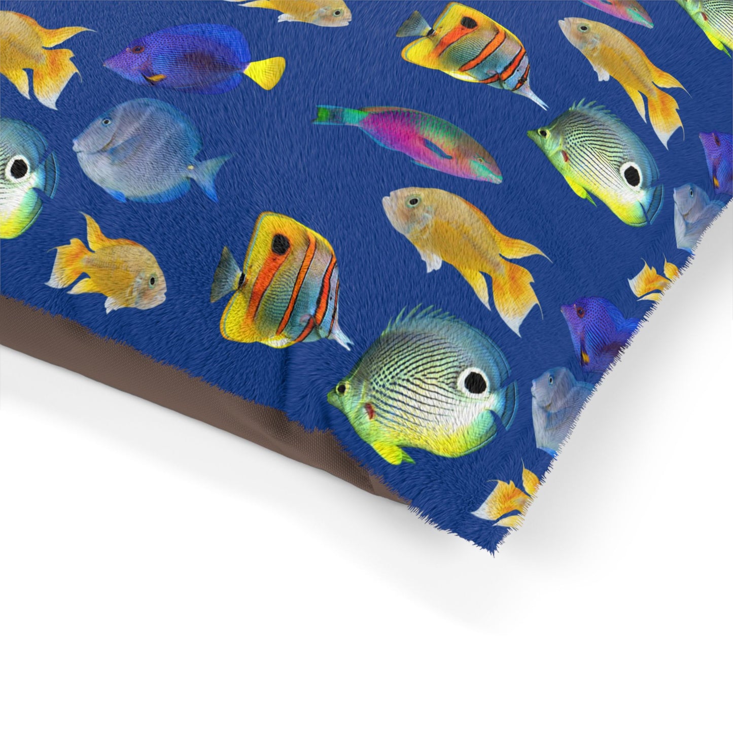 Pet Bed - Cozy and Fun Dog or Cat Bed for Beach Lovers / School of Fish, Dark Blue