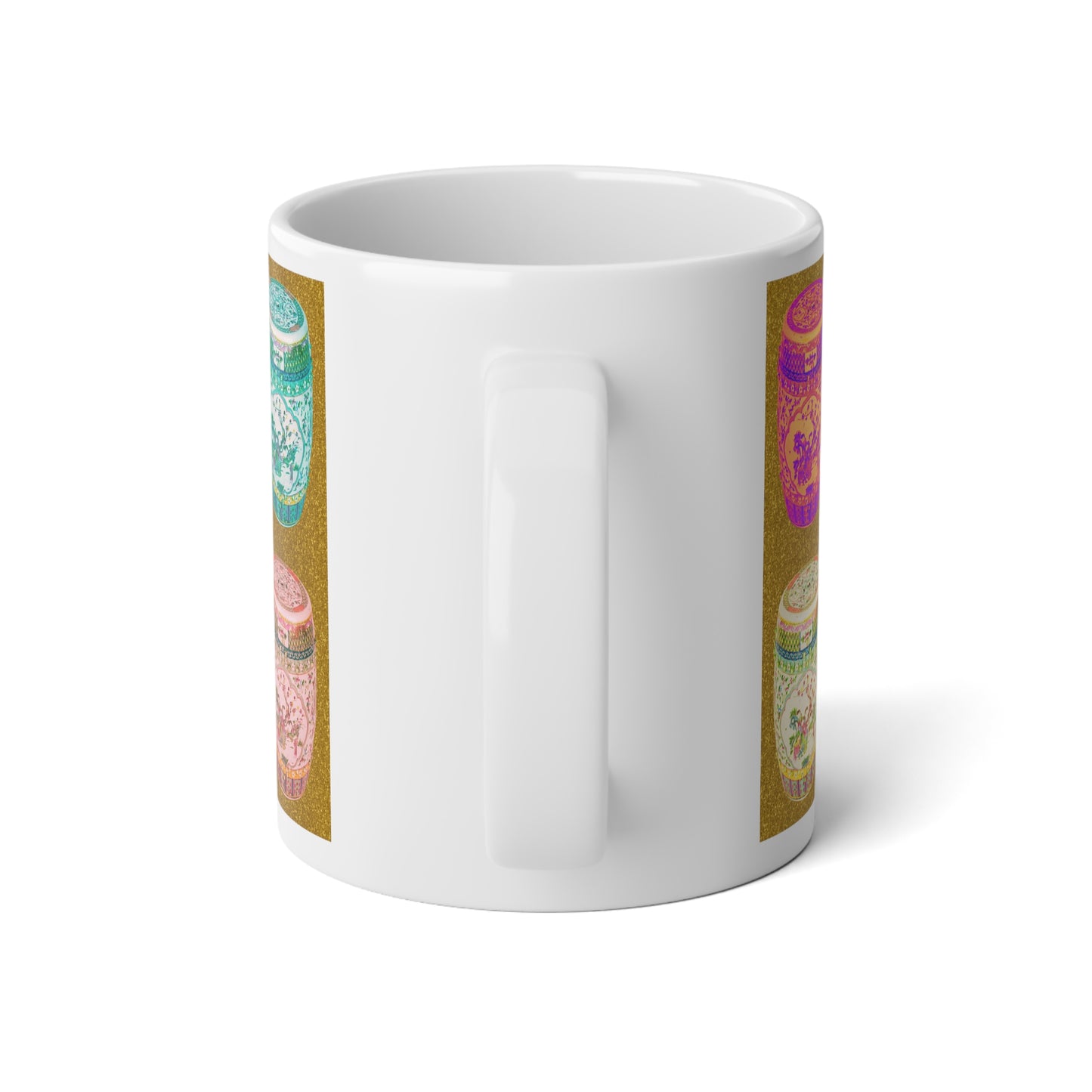 Jumbo Mug, 20oz, Pop Art Porcelain Stools, Gold | Tropical Coffee Cup