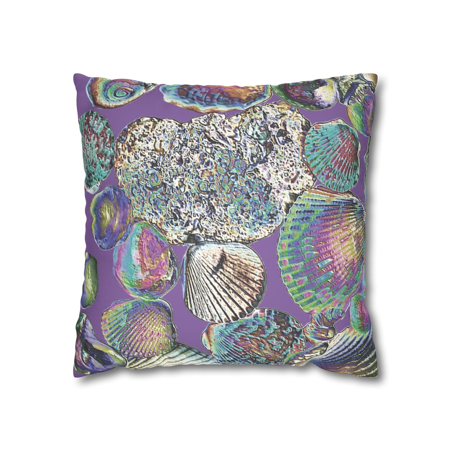 Faux Suede Square Pillowcase - Heatwave Seashell Collection, Light Purple