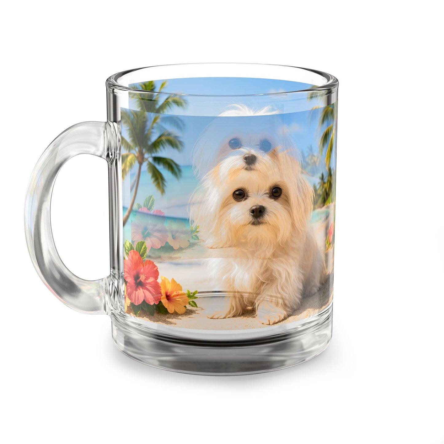 Puppy Ariel Glass Mug - 10oz, Perfect for Beach Lovers