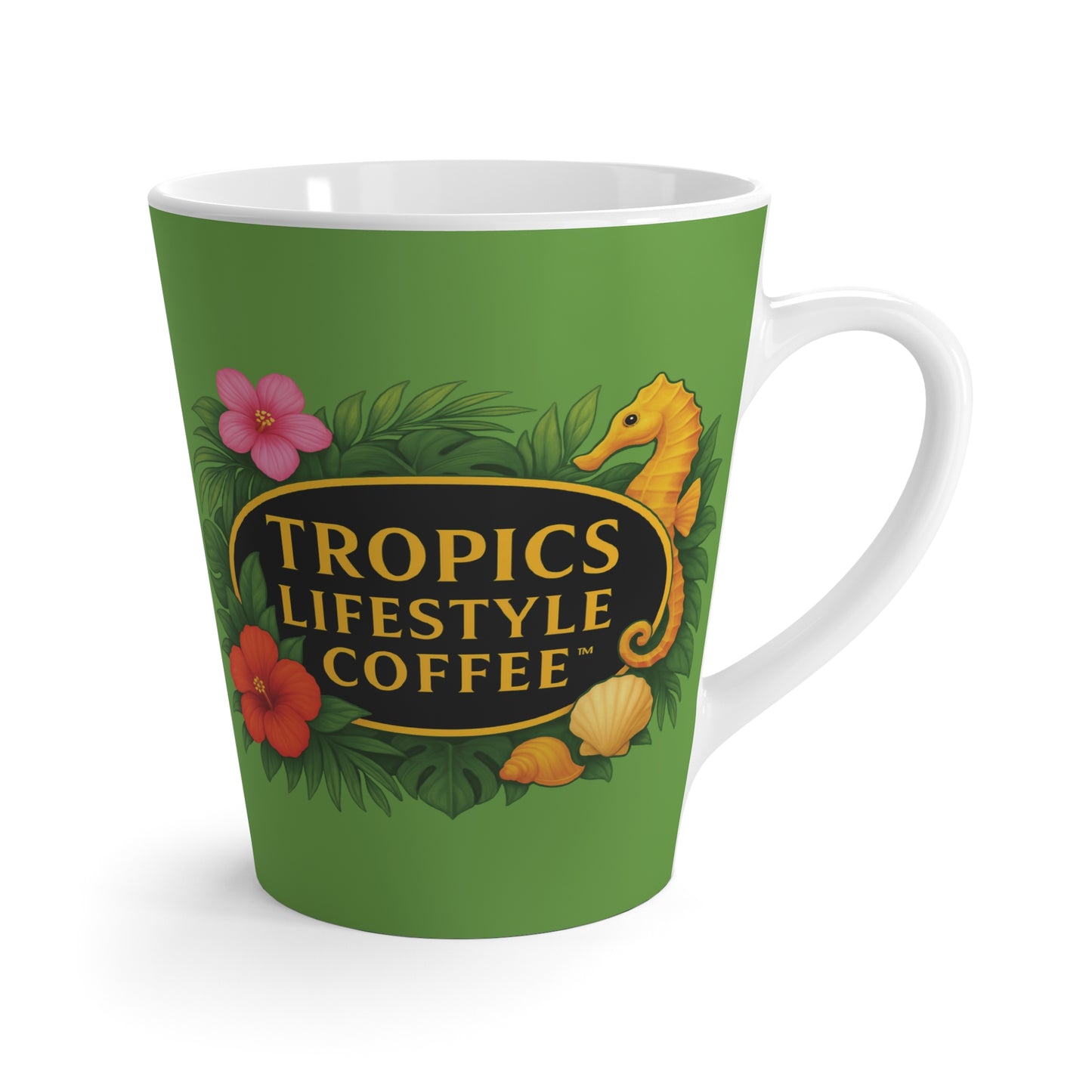Latte White Mug - Seahorse Fantasy, Green / TLCoffee Logo
