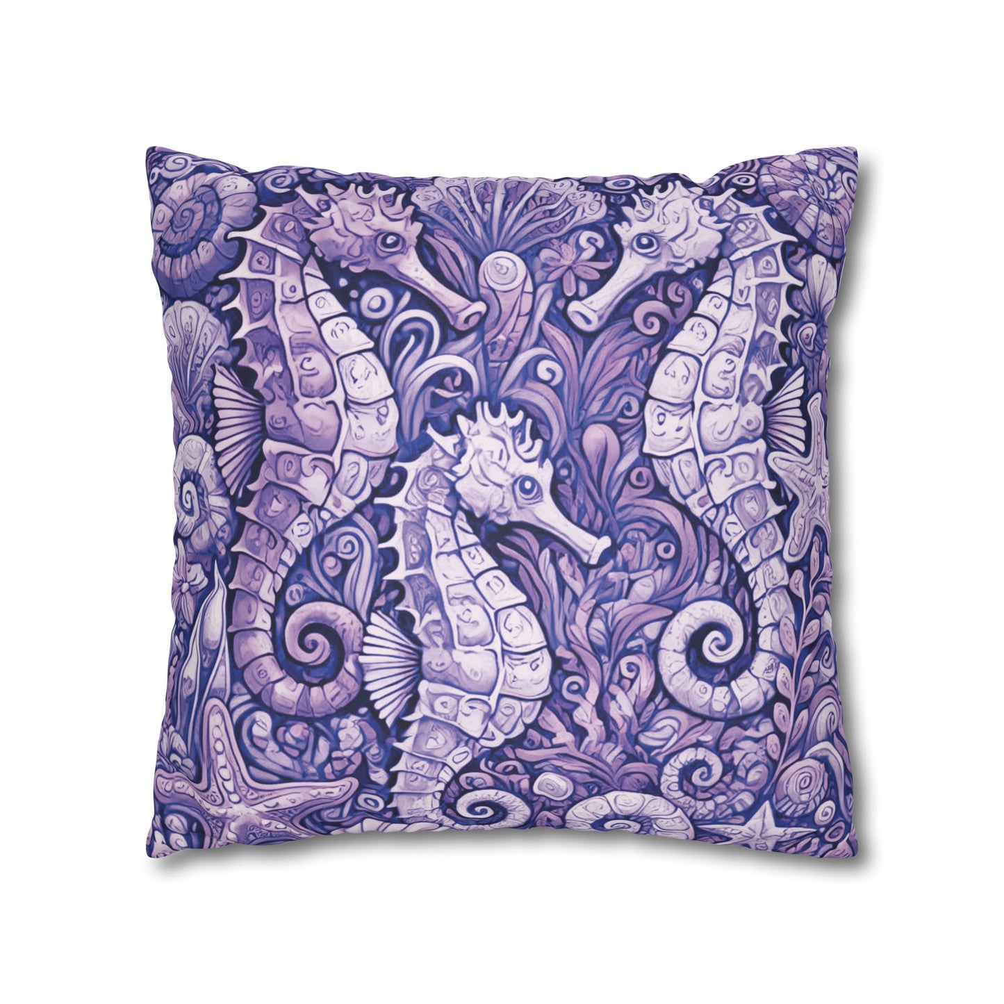 Faux Suede Square Pillowcase - Seahorse Trio, Amethyst