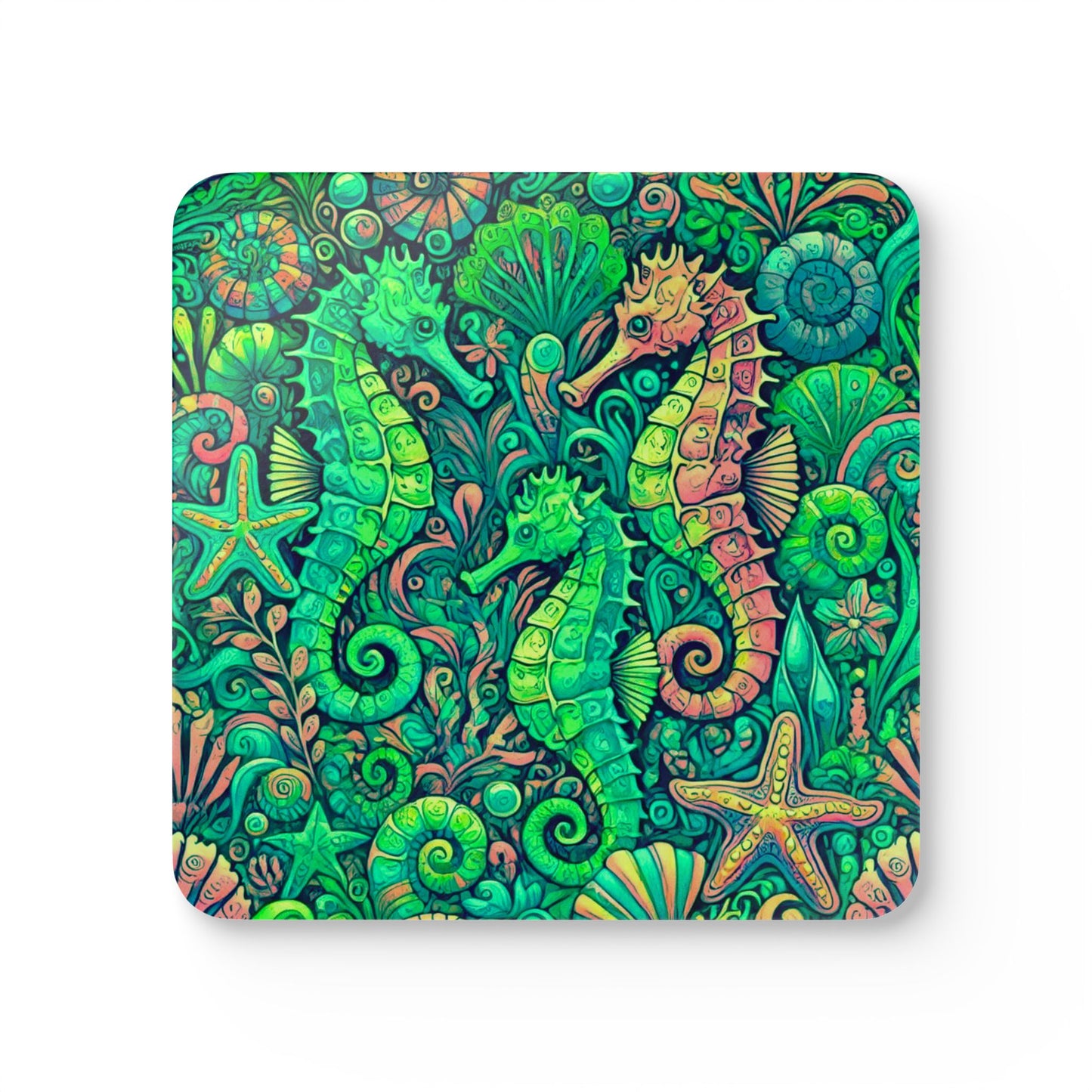 Coaster Set - Seahorse Trio/Hot Lime