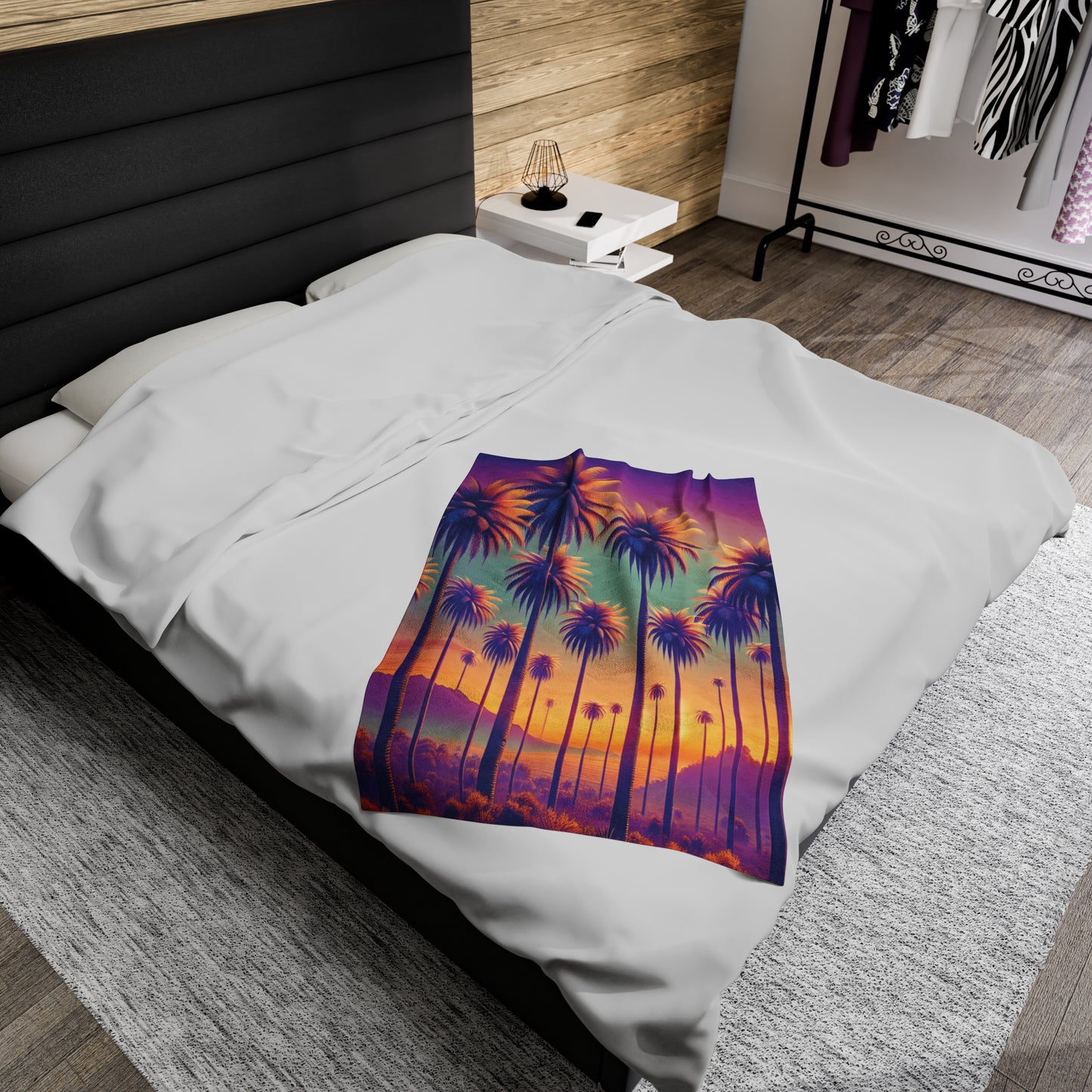 Tropical Sunset Palms Velveteen Plush Blanket - Cozy Home Decor for Coastal Lovers