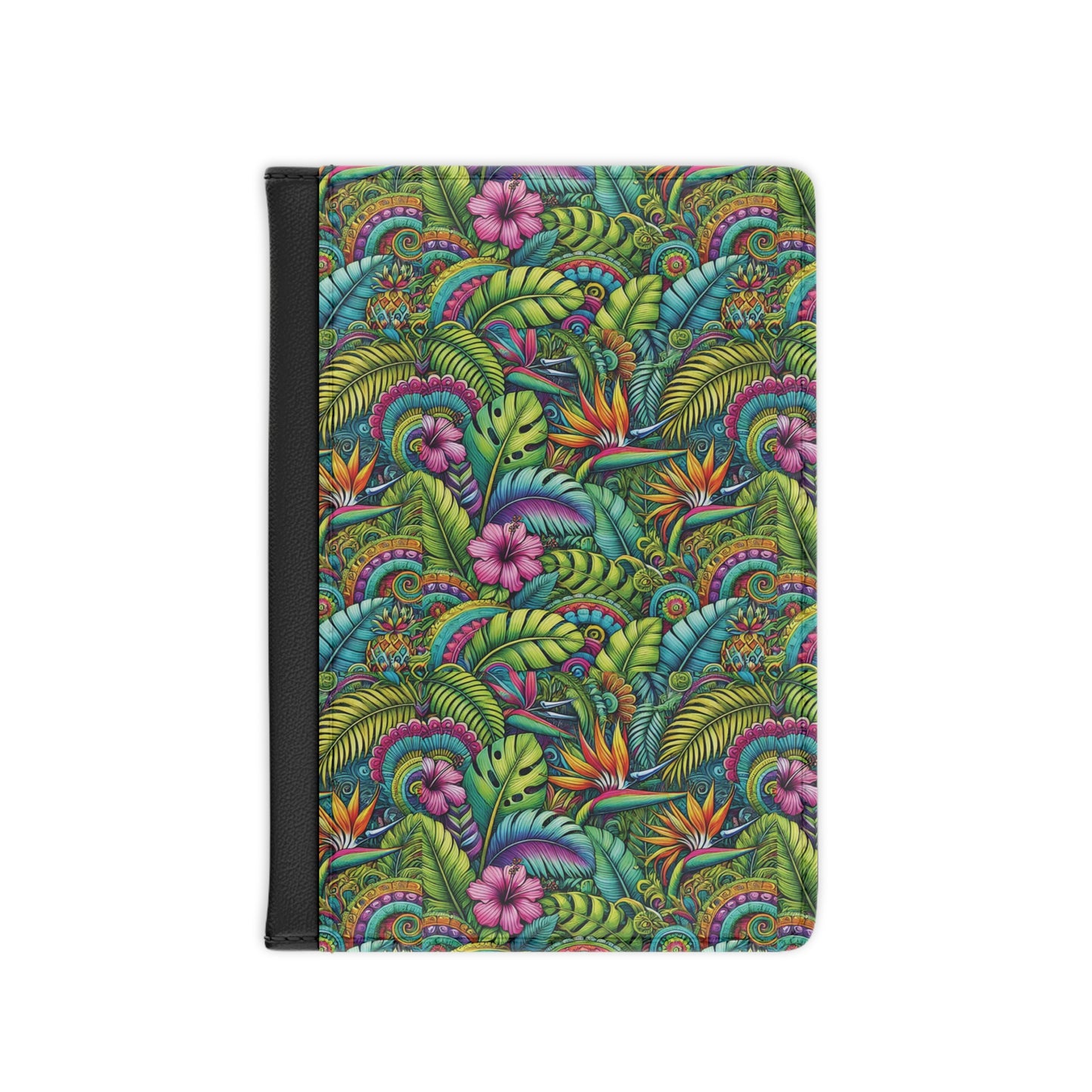 Tropical Passport Cover, Faux Leather - RFID blocking for travel security / Rainforest Blooms