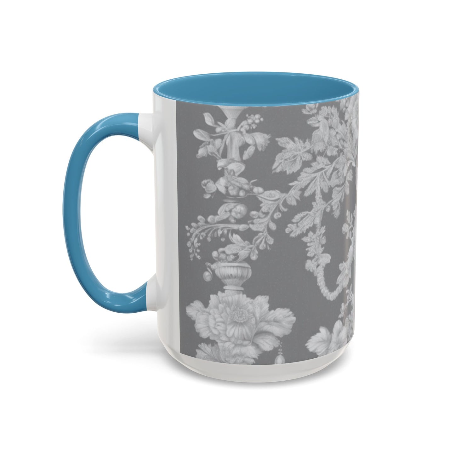 Accent Coffee Mug (11, 15oz), Pearl Lady Toile/Slate, Various Colors