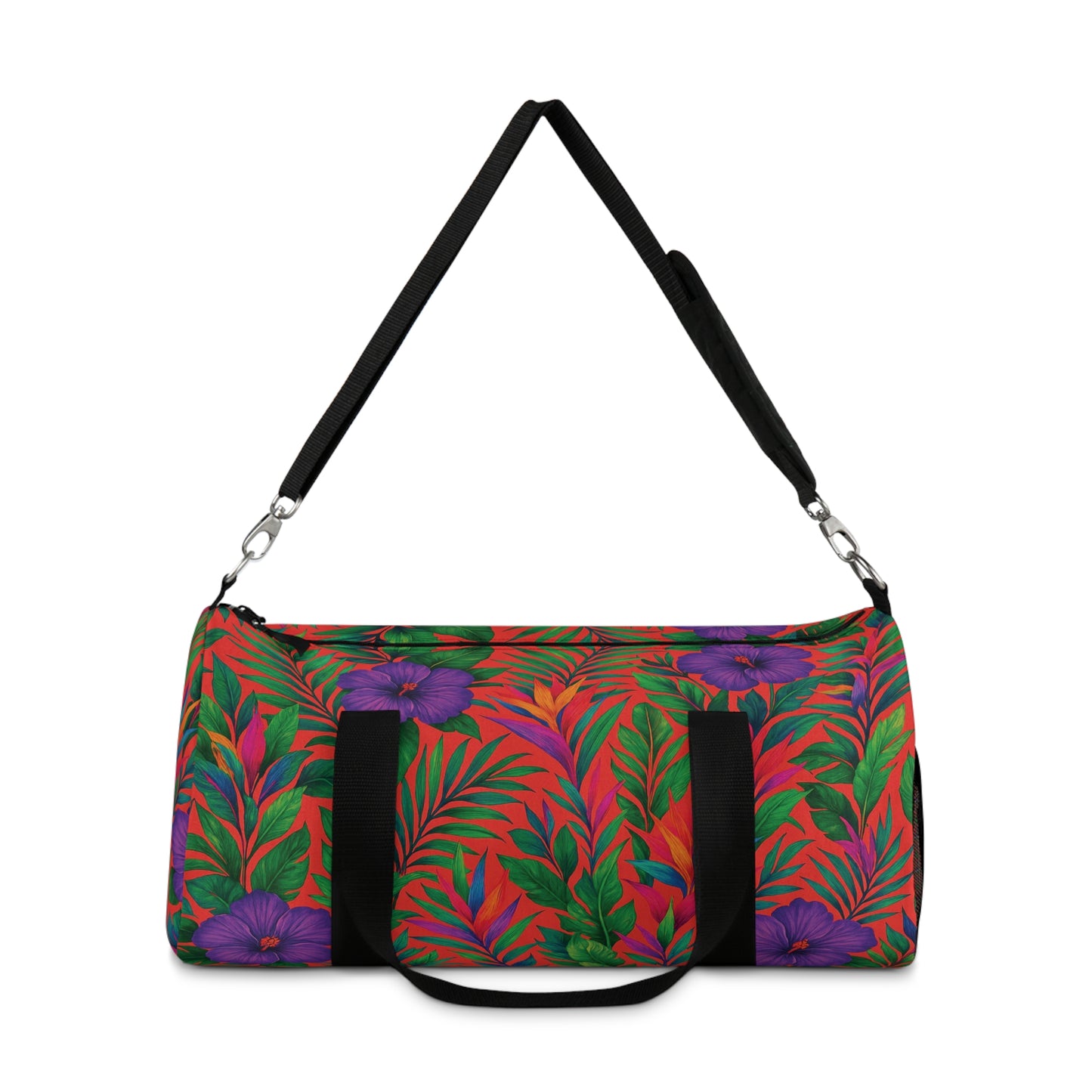 Tropical Rainforest Duffel Bag - Perfect for Travel and Gym / Midnight Flowers Coral
