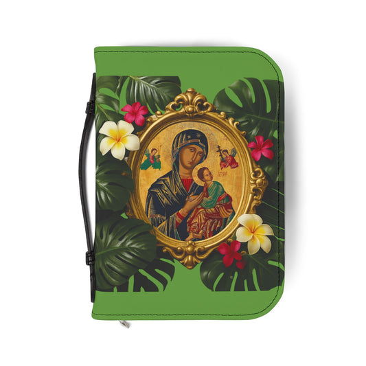 Tropical Bible Cover, Our Lady of Perpetual Help, Green / Floral Bible Protector, Christian Church Accessories