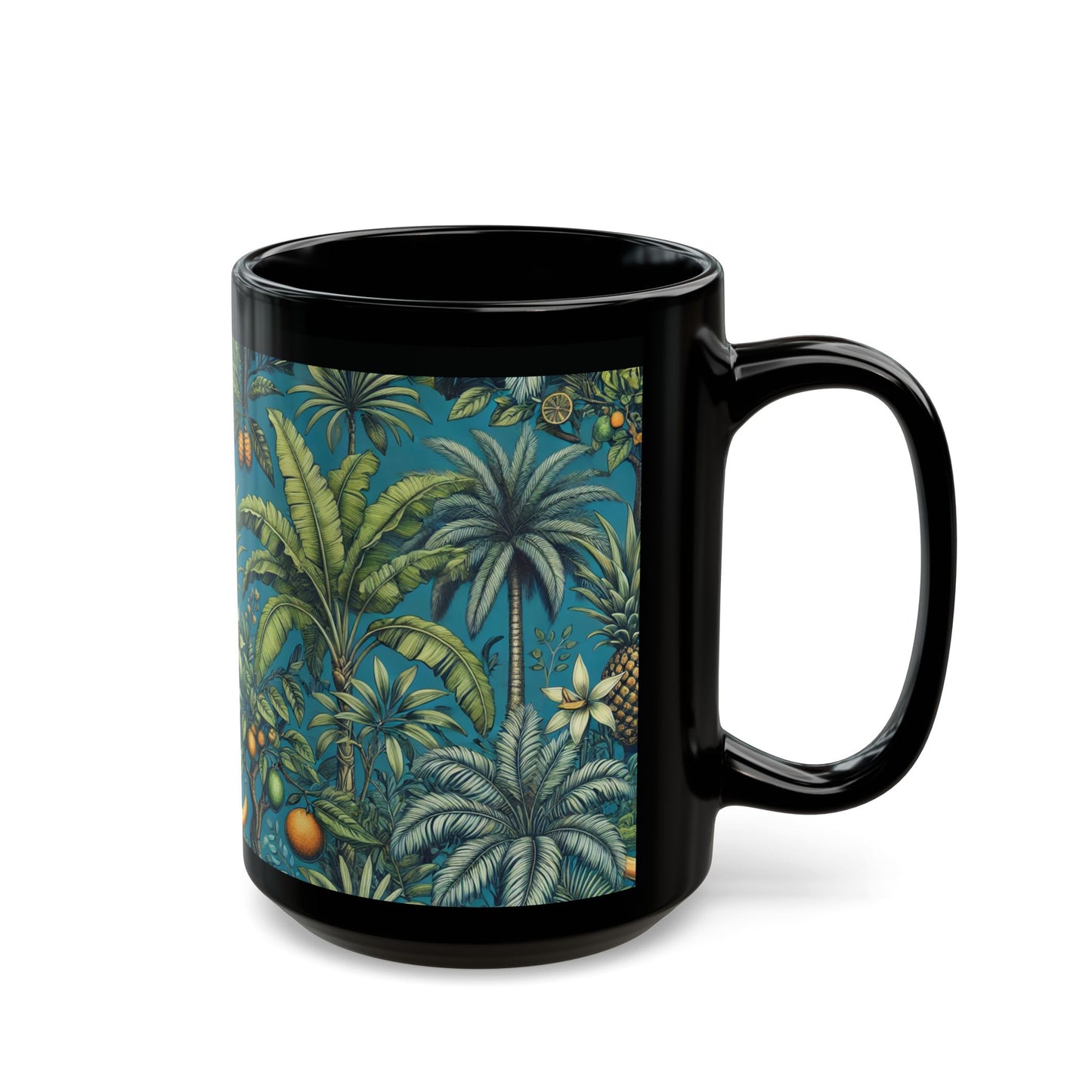 Black Coffee Mug - Tropical Fruit Blue