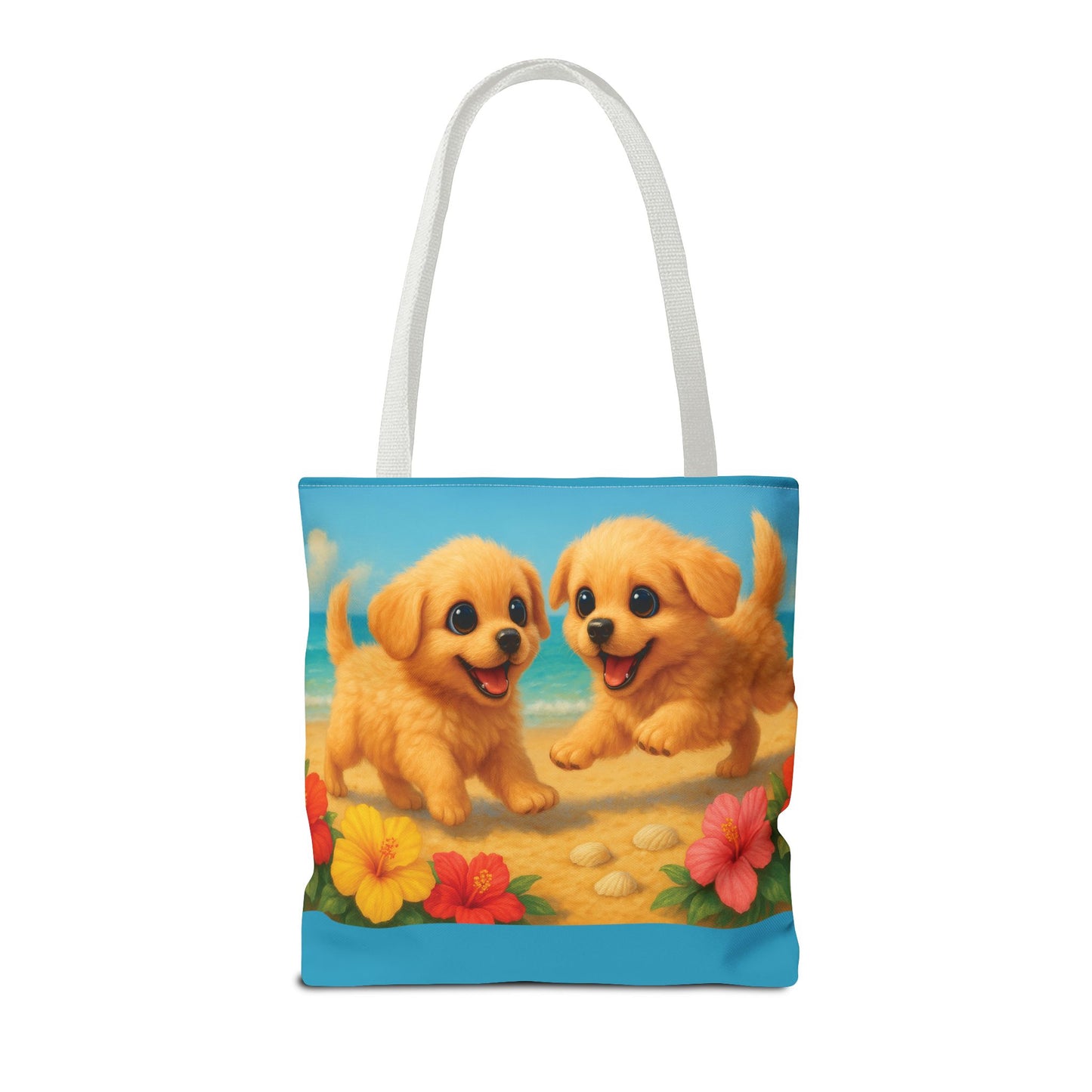 Two Puppies on Beach Tote Bag - 3 Sizes