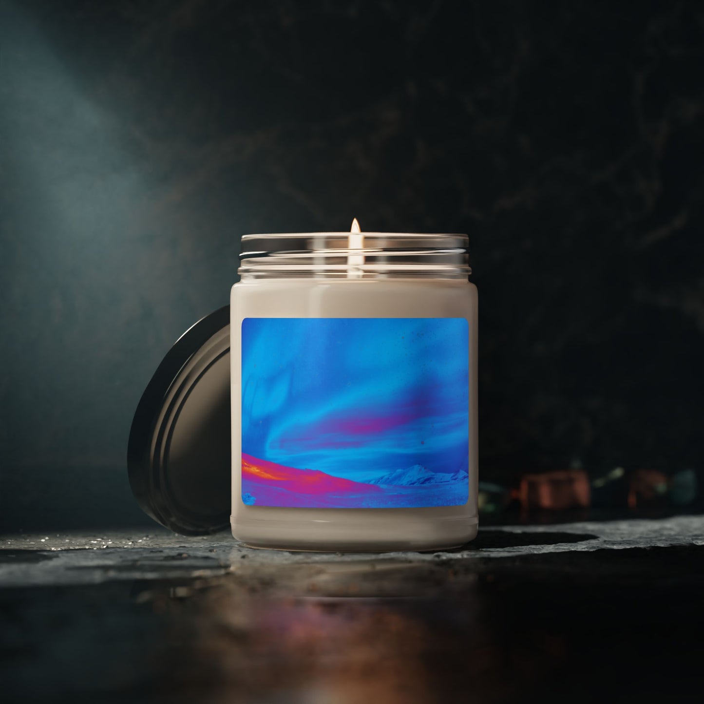 Scented Soy Candle, 9oz, Cold Ocean Lights, turquoise