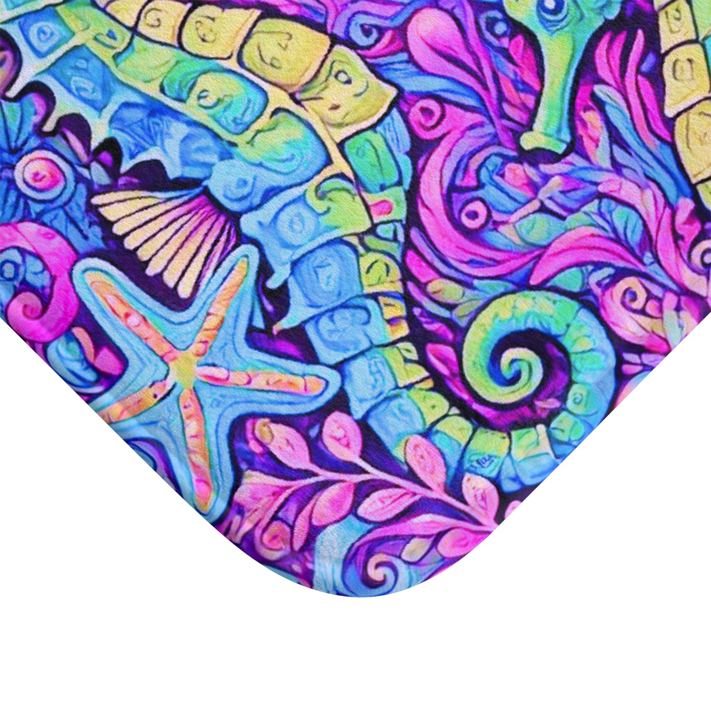 Seahorse Trio/Fantasy Pop Bath Mat, 2 Sizes - Tropical Vibes for Home Decor