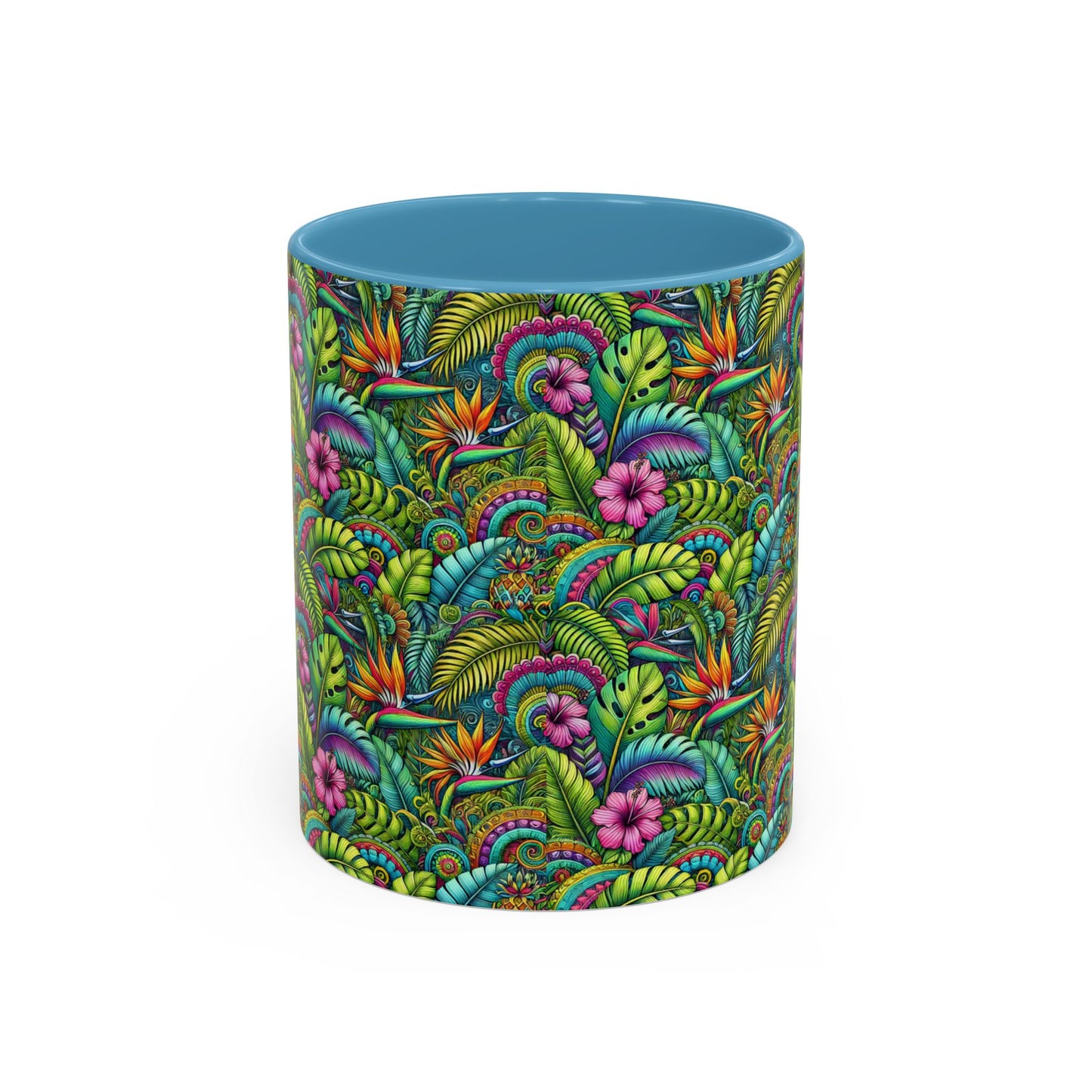 Accent Color Coffee Mug (11, 15oz), Rainforest Blooms, Various Colors
