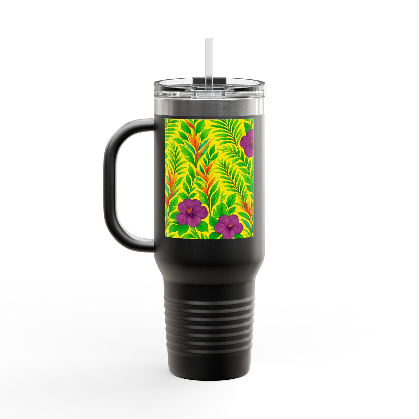 Midnight Flower Yellow Insulated Travel Mug - 40oz - Perfect for Outdoor Adventures