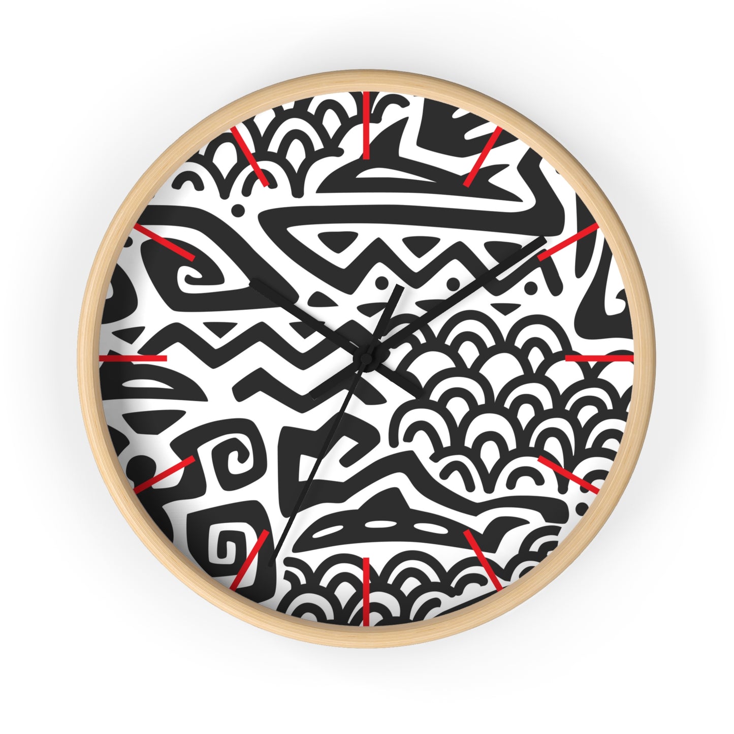 Wall Clock - Tiki Aztec Black, red marks