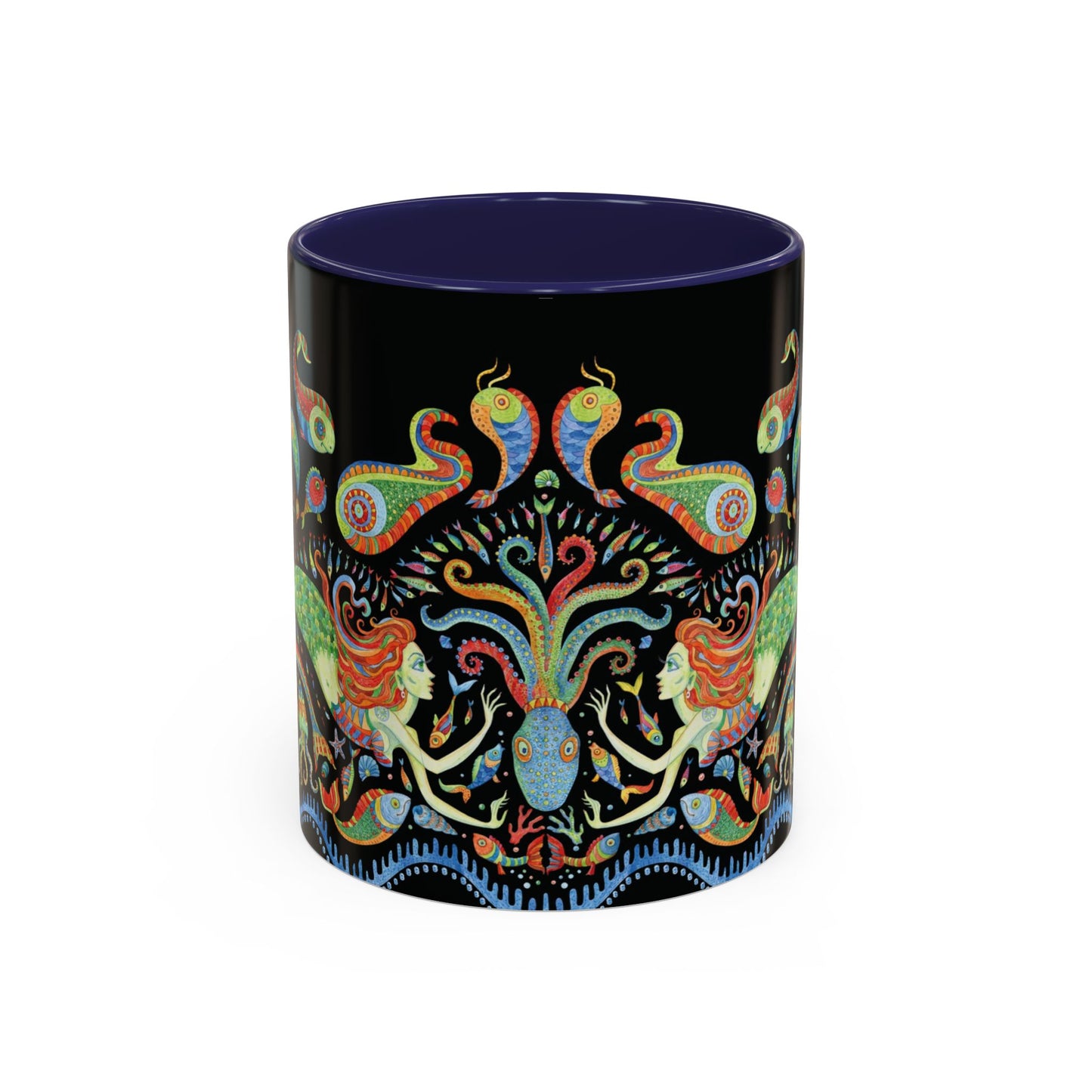 Mermaid Kingdom/Black, Coffee Mug, 8 Colors - Fun Tropical Drinkware for Beach Vibes