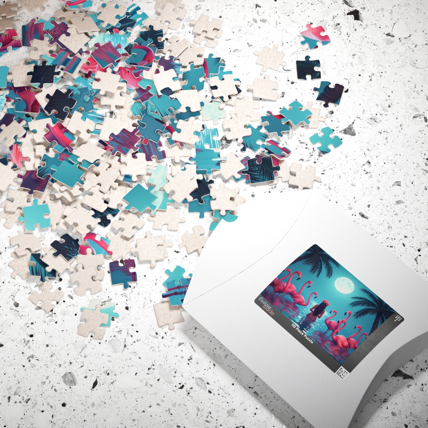 Moonlit Mermaid and Flamingos Troical Puzzle, 4 Sizes - Relaxing Jigsaw for Island Vibes