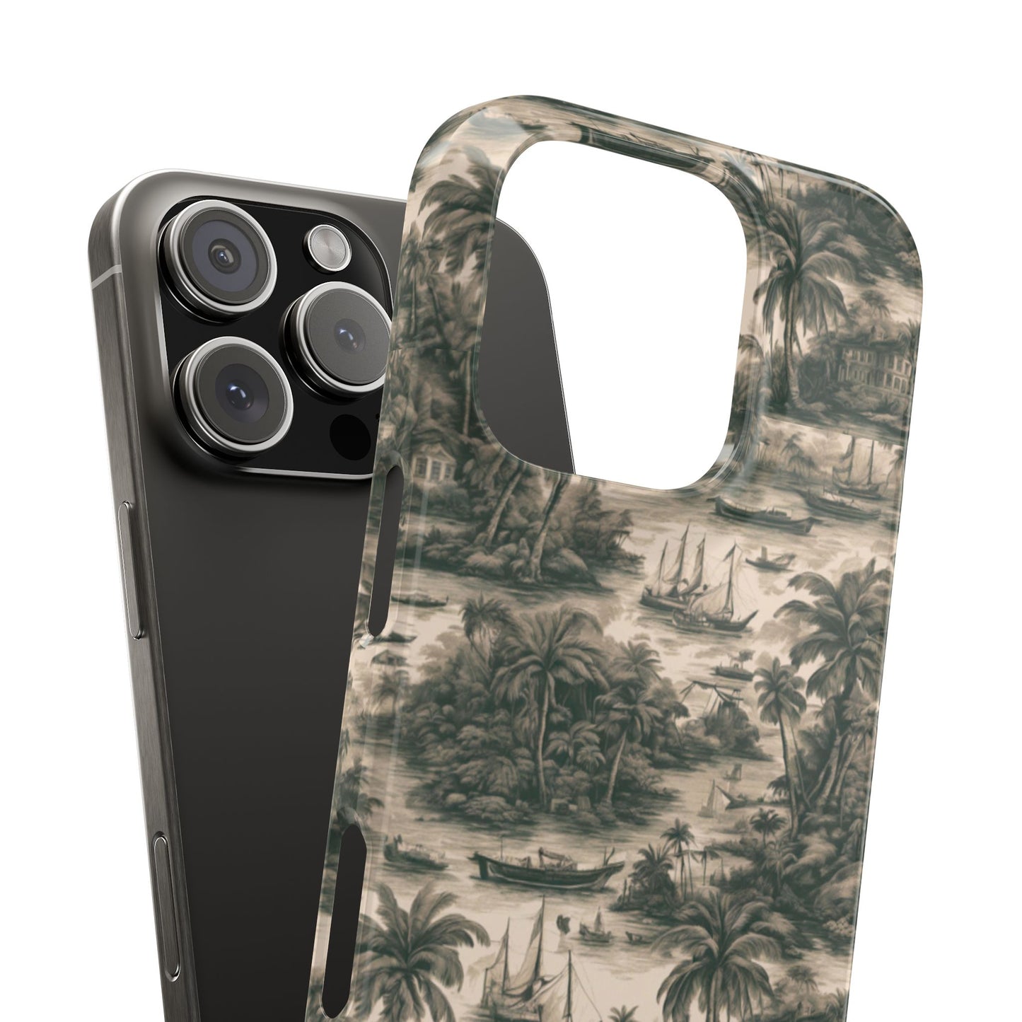 Slim Phone Cases - Tropical Toile #1, black