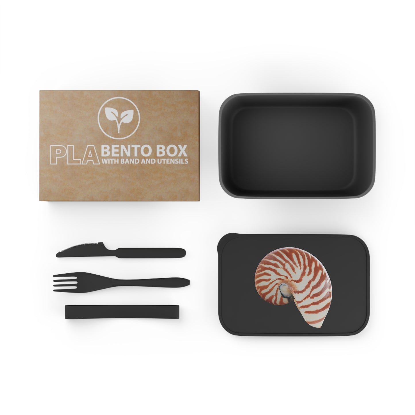 Bento Box with Utensils - Tiger Stripe Nautilus Shell