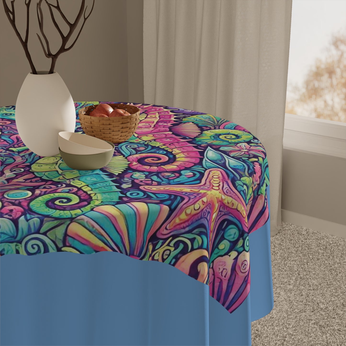 Seahorse Trio/Lt. Blue ~ Square Tablecloth, 55" x 55"