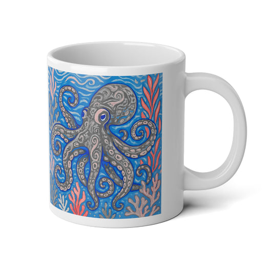 Jumbo Mug, 20oz, Octopus Kraken Joe, Grey | Tropical Coffee Cup, Gift for Ocean Lovers