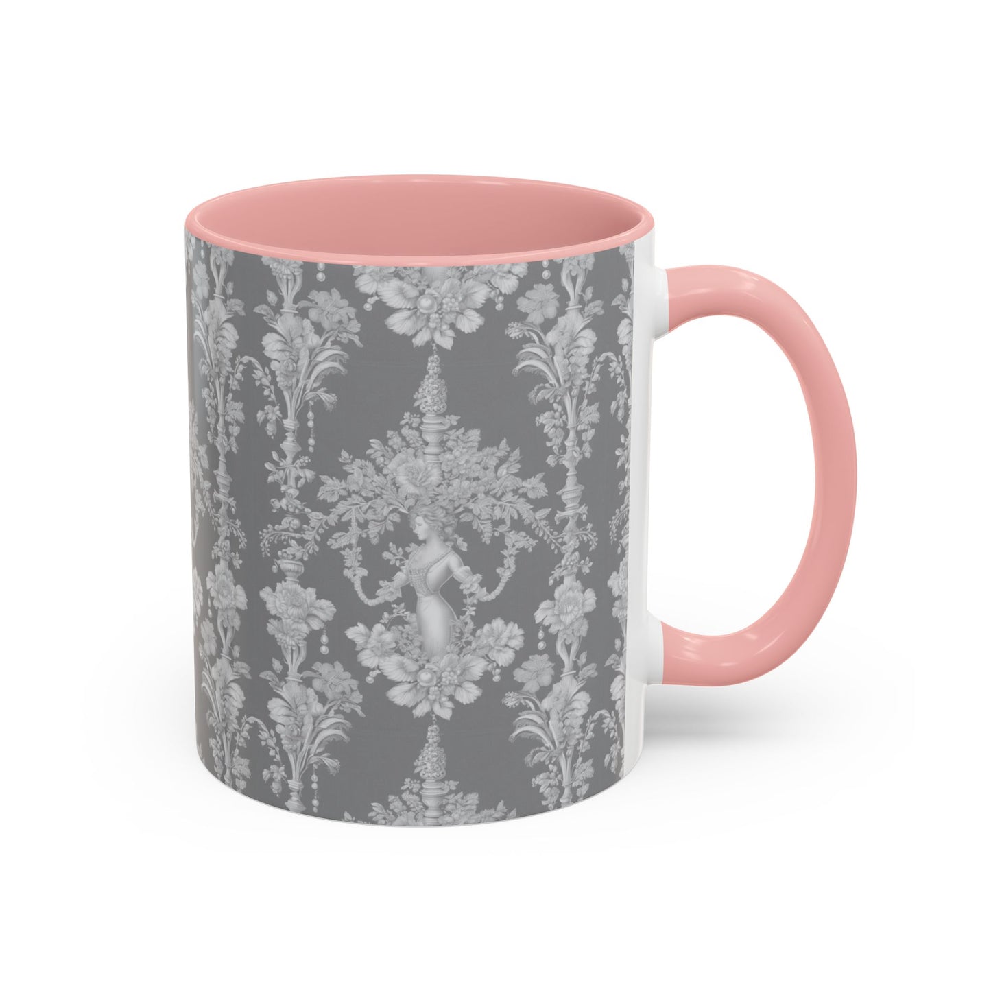 Accent Coffee Mug (11, 15oz), Pearl Lady Toile/Slate Repeat, Various Colors