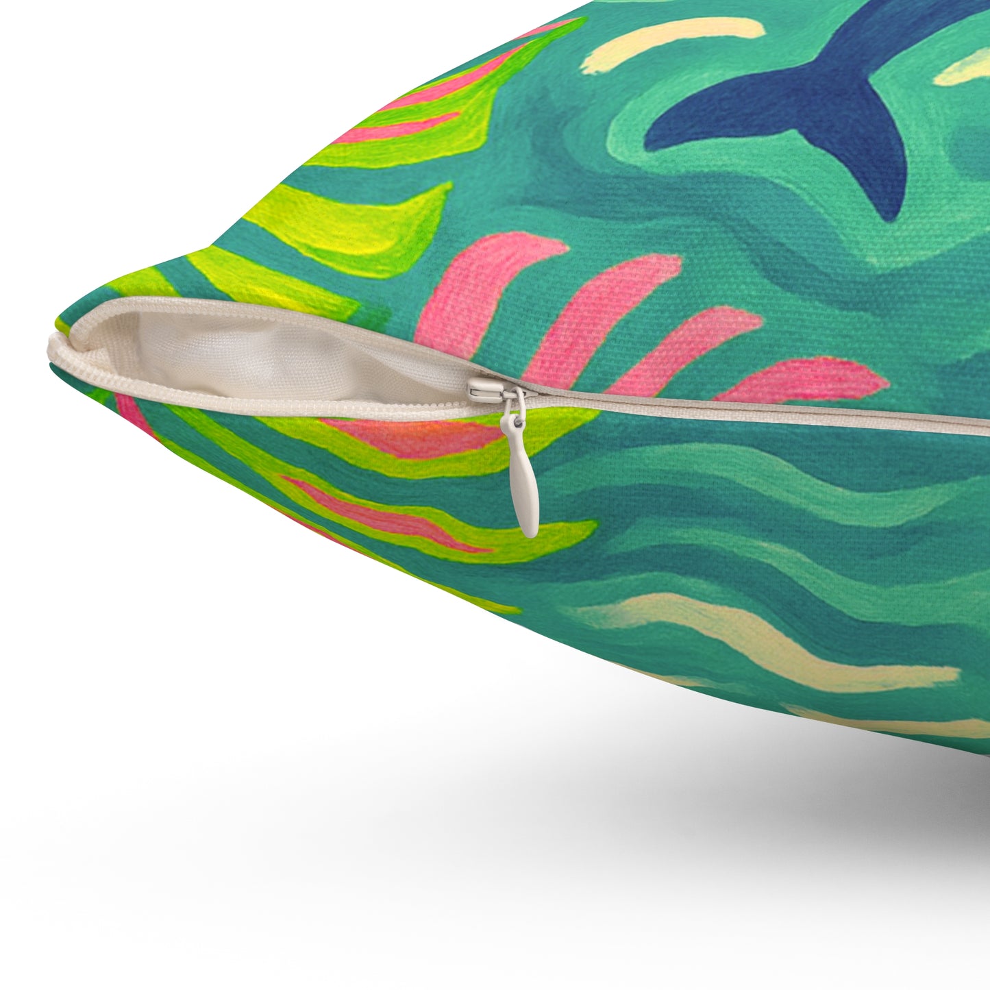 Tropical Pillow, 4 sizes - Colorful Spun Polyester Square Cushion / Jumping Dolphins