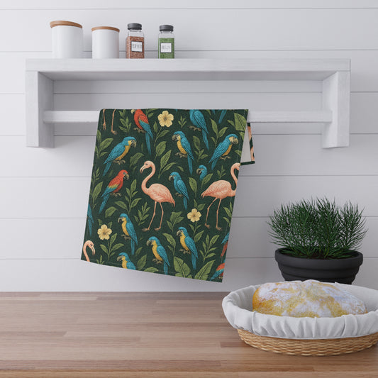 Tropical Tea Towels – Paradise Kitchen Decor / Flamings and Parrots