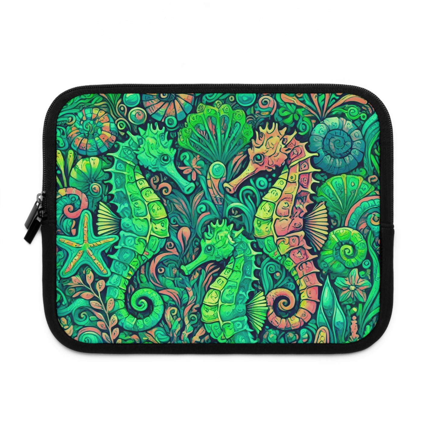 Tropical Laptop Sleeve, 5 Sizes - Perfect for Beach Lovers & Students / Seahorses,  Lime