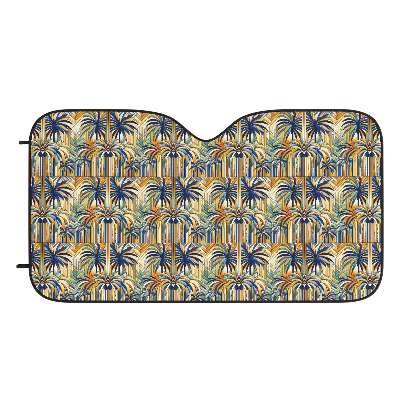 Tropical Botanical Car Sun Shades / Deco Stylized Blue Palms