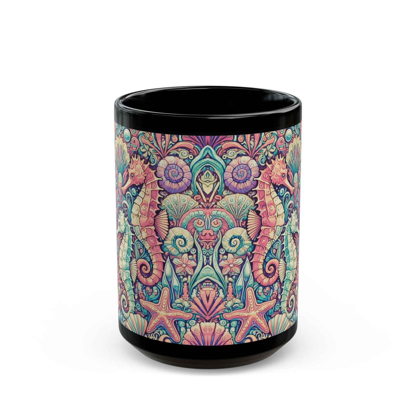 Black Coffee Mug - Seahorse Trio, Retro