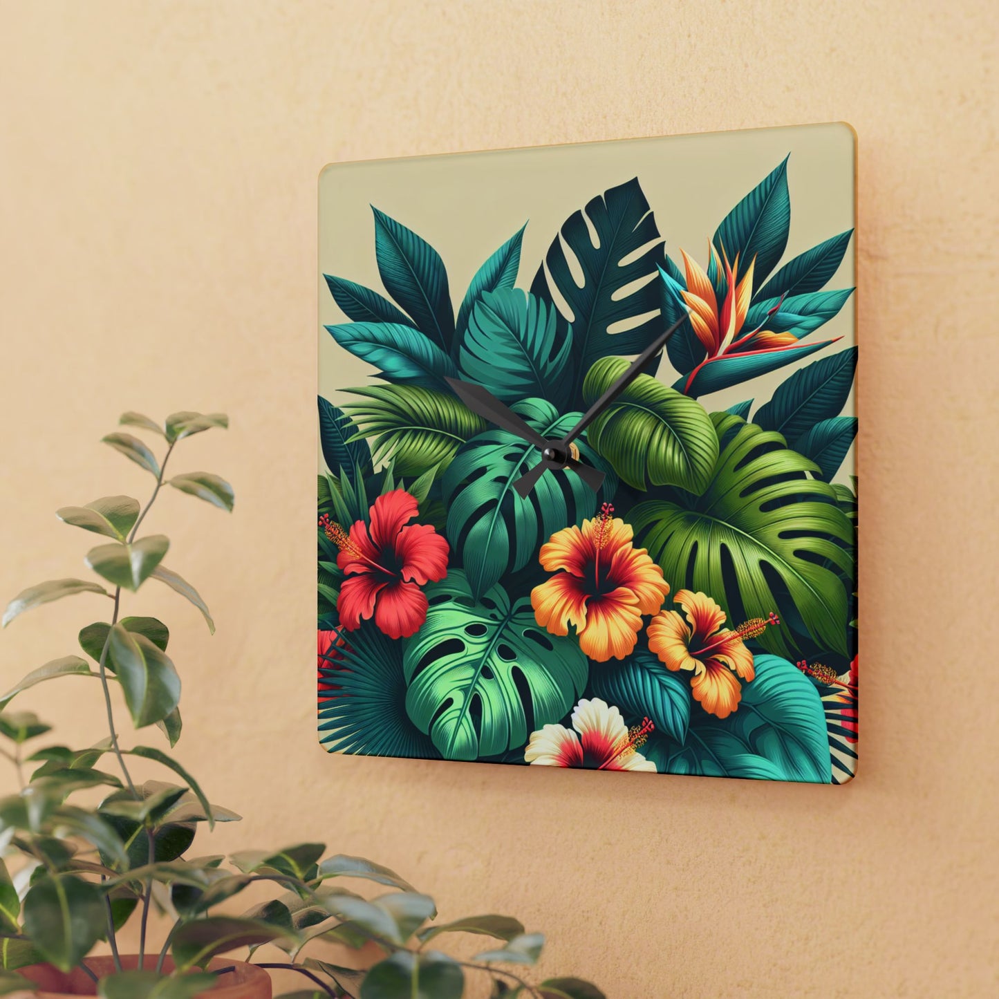 Acrylic Wall Clock, Exotic Flora