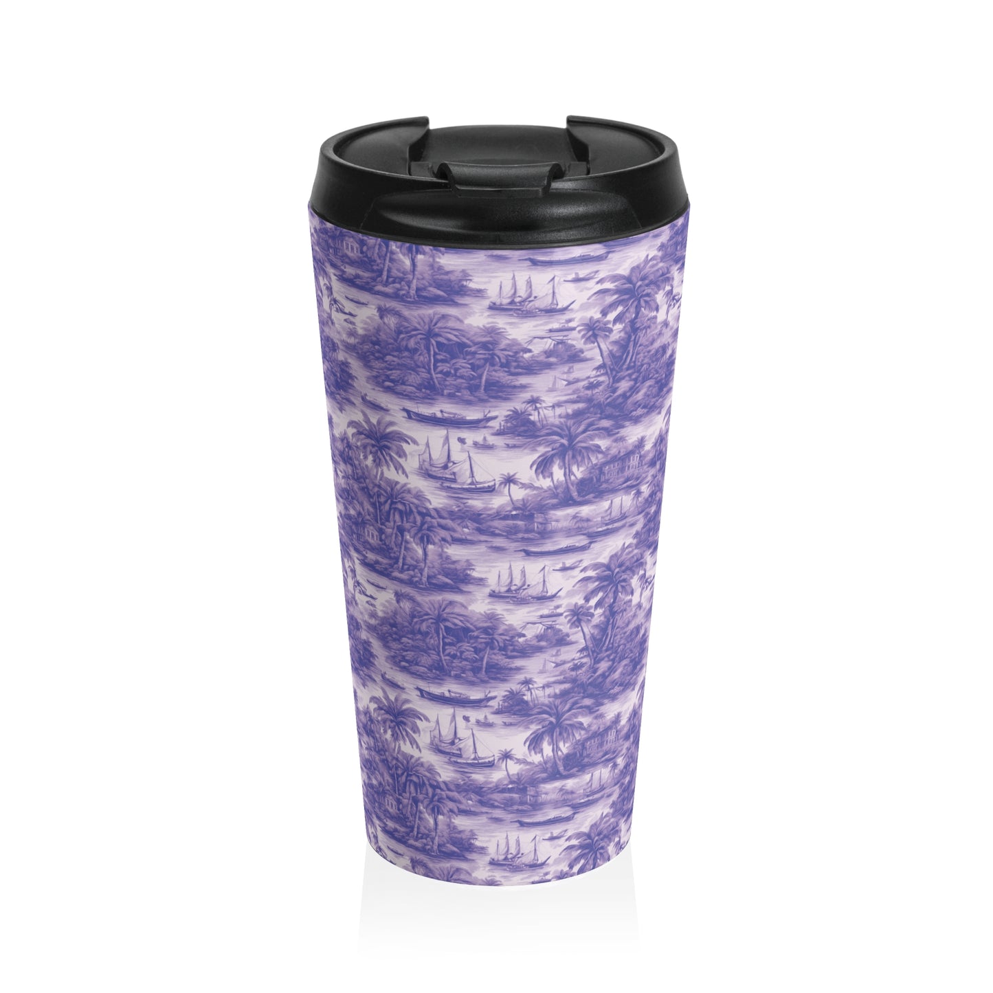 15 oz. Stainless Steel Travel Mug / Tropi Trip Toile Purple