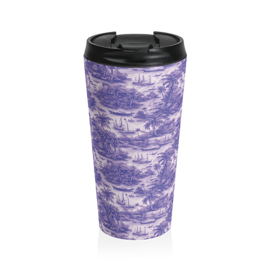 15 oz. Stainless Steel Travel Mug / Tropi Trip Toile Purple