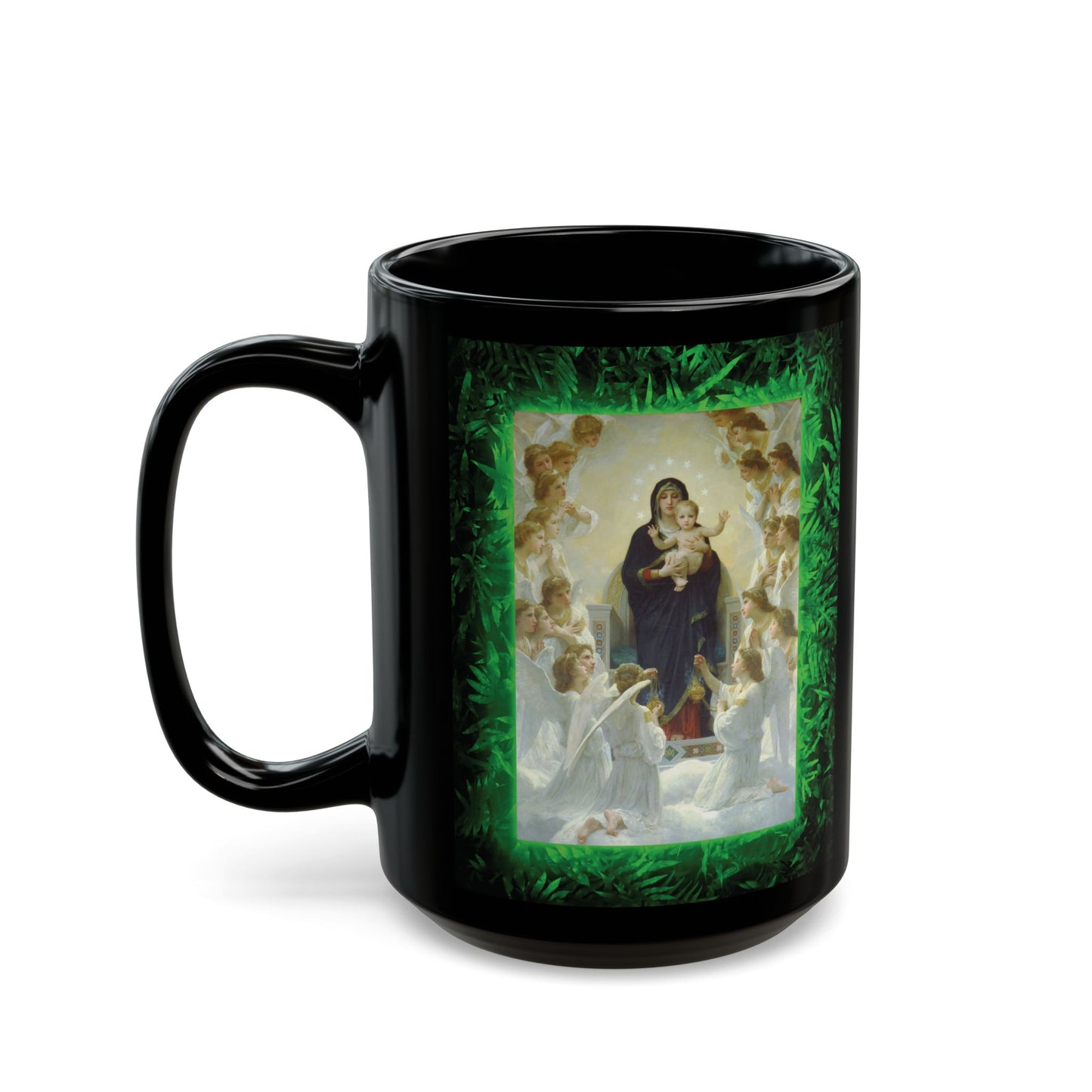 Black Coffee Mug, Religious - Tropical Queen of the Angels