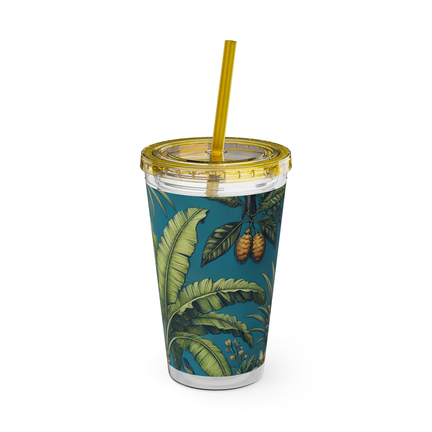 Tropical Tumbler with Straw | 16oz Colorful Travel Cup / Tropical Fruit Blue