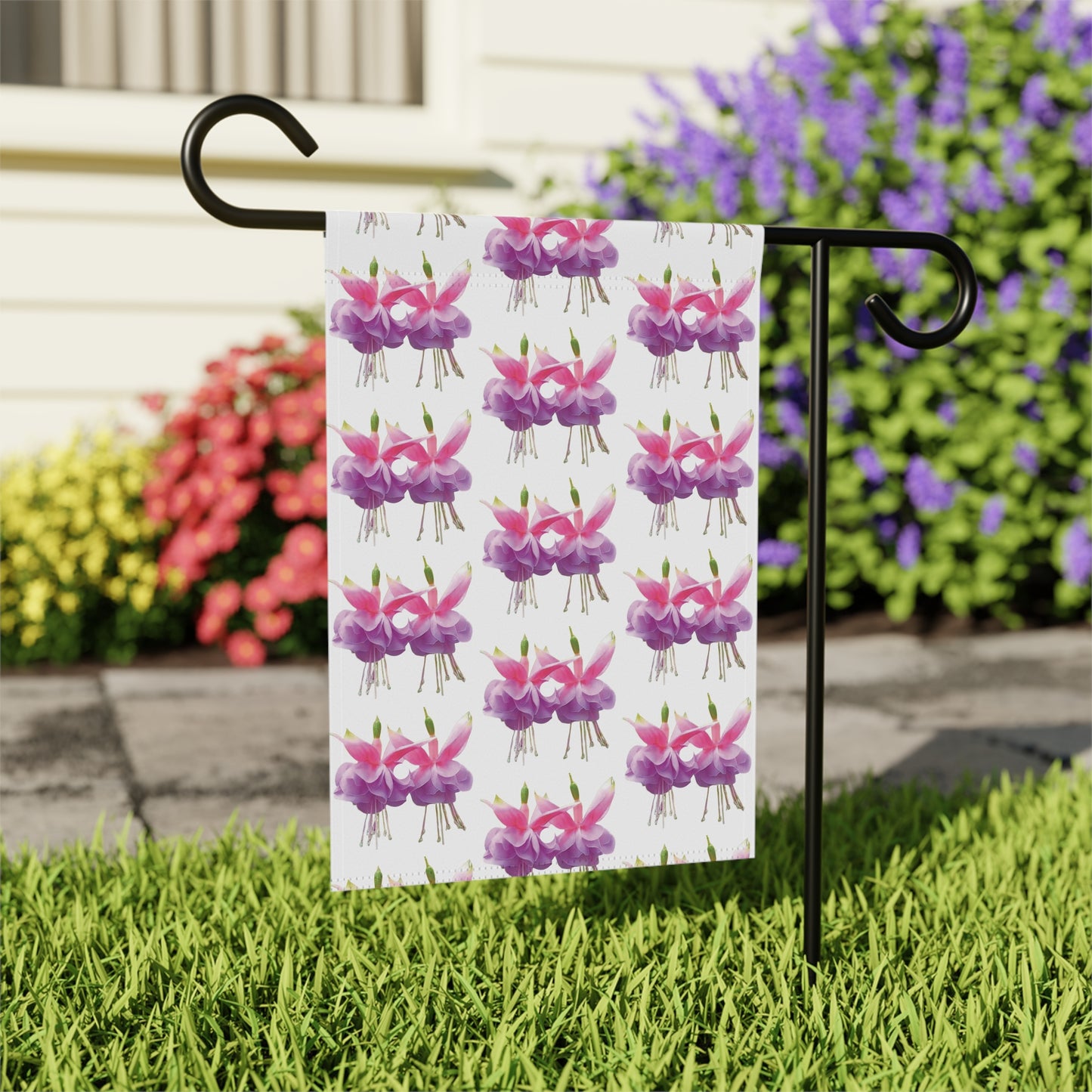 Tropical Garden Flag  - Perfect for Outdoor Decor / Floral Two Pink Fuchsias