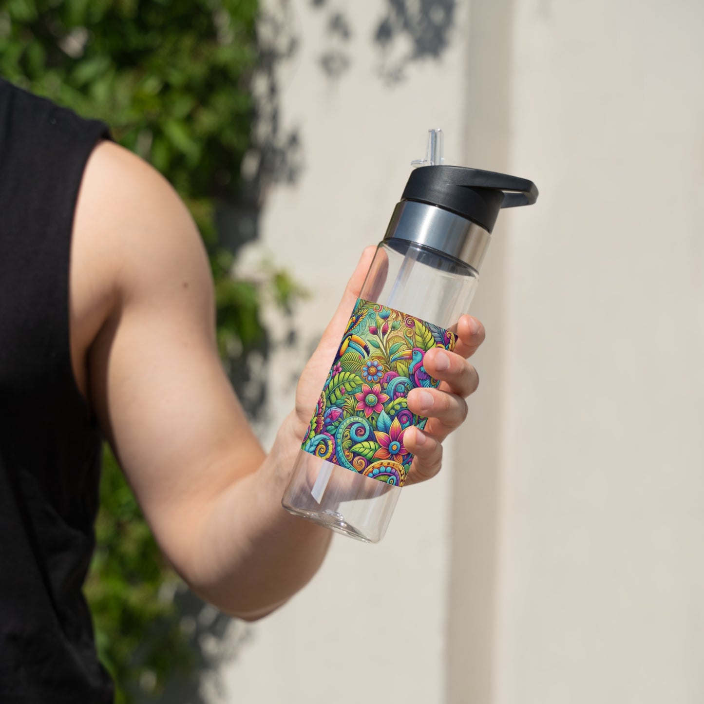 Tropical 20oz Tritan Sport Water Bottle -  Leakproof, Lightweight, BPA-Free / Rainforest Music