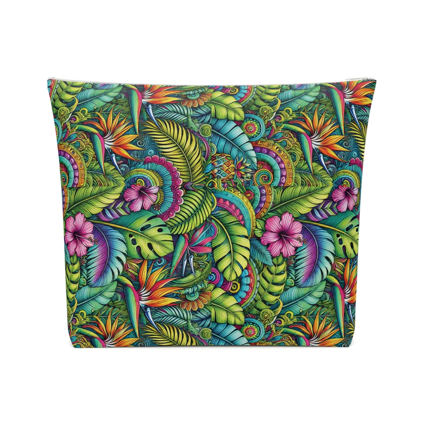 Tropical Cotton Cosmetic Bag, Makeup Pouch, 5 Sizes / Rainforest Blooms