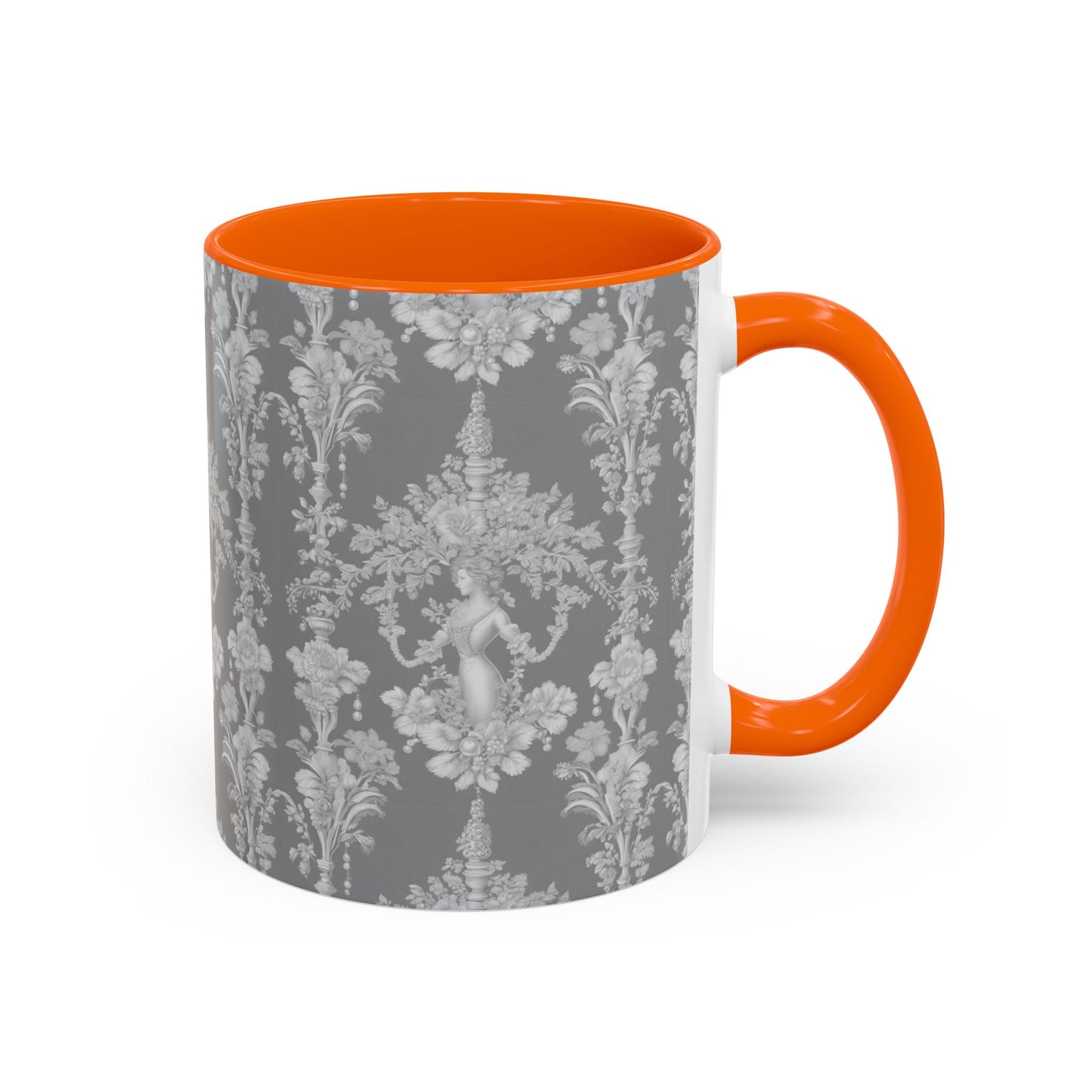 Accent Coffee Mug (11, 15oz), Pearl Lady Toile/Slate Repeat, Various Colors