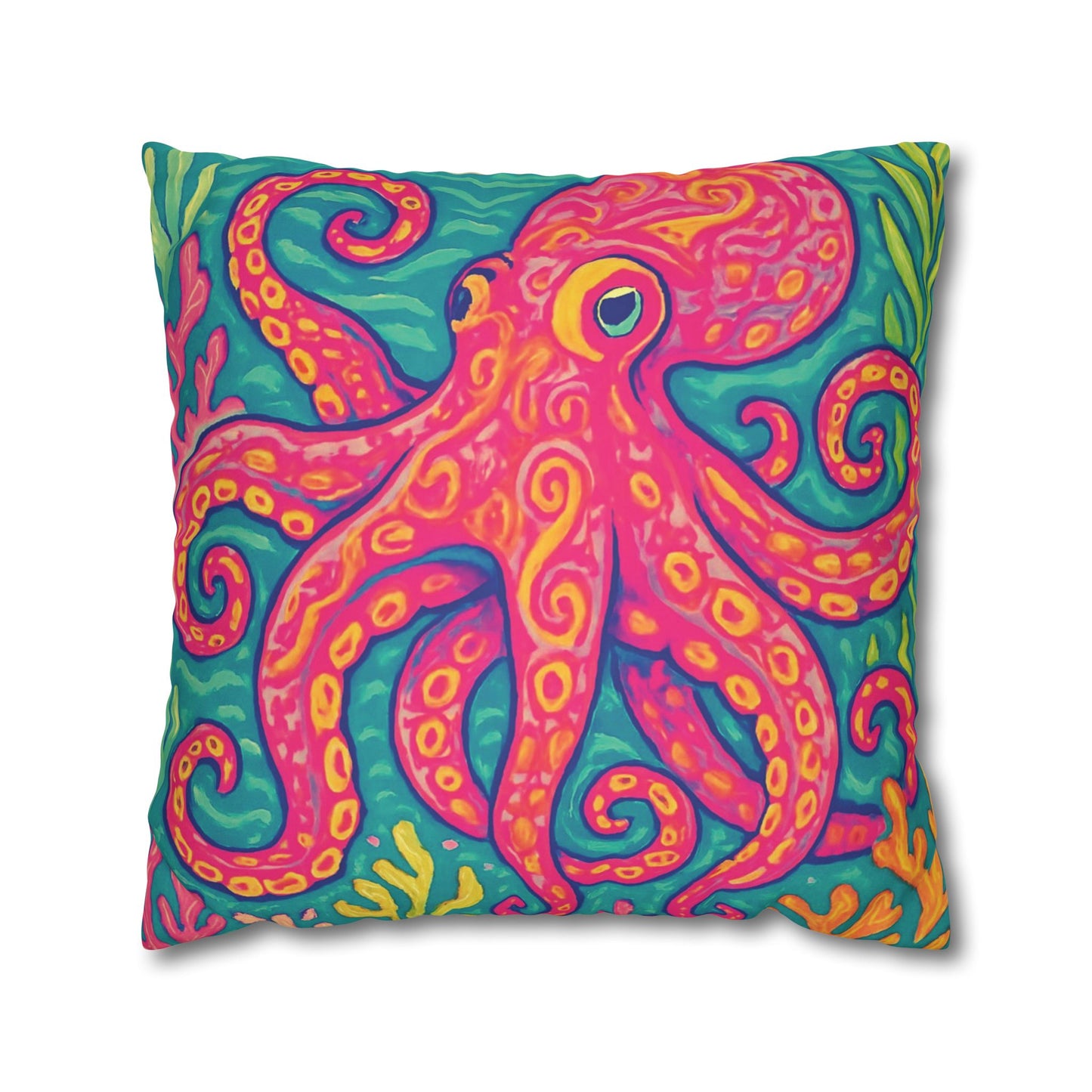 Faux Suede Square Pillowcase - Red Kraken Joe