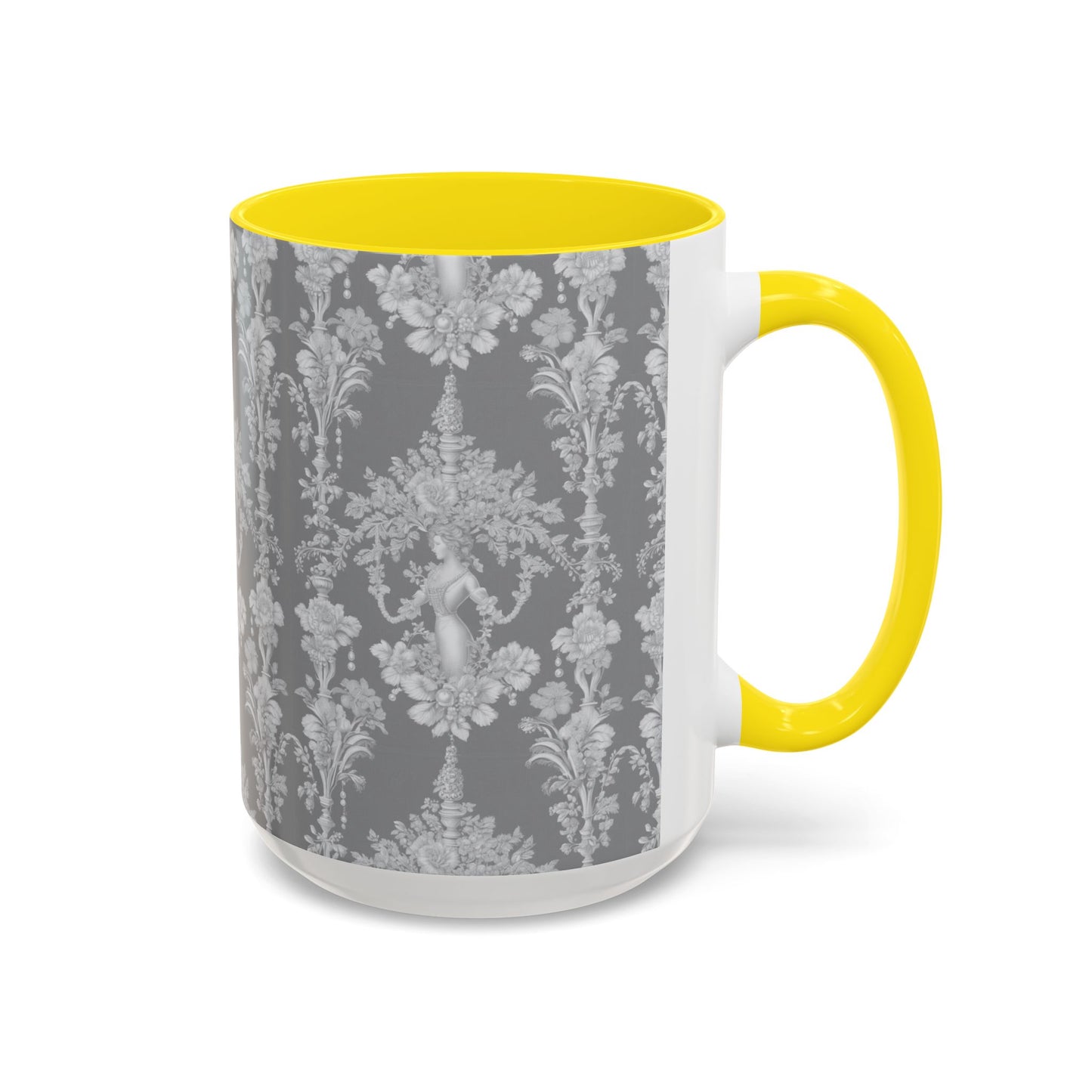 Accent Coffee Mug (11, 15oz), Pearl Lady Toile/Slate Repeat, Various Colors