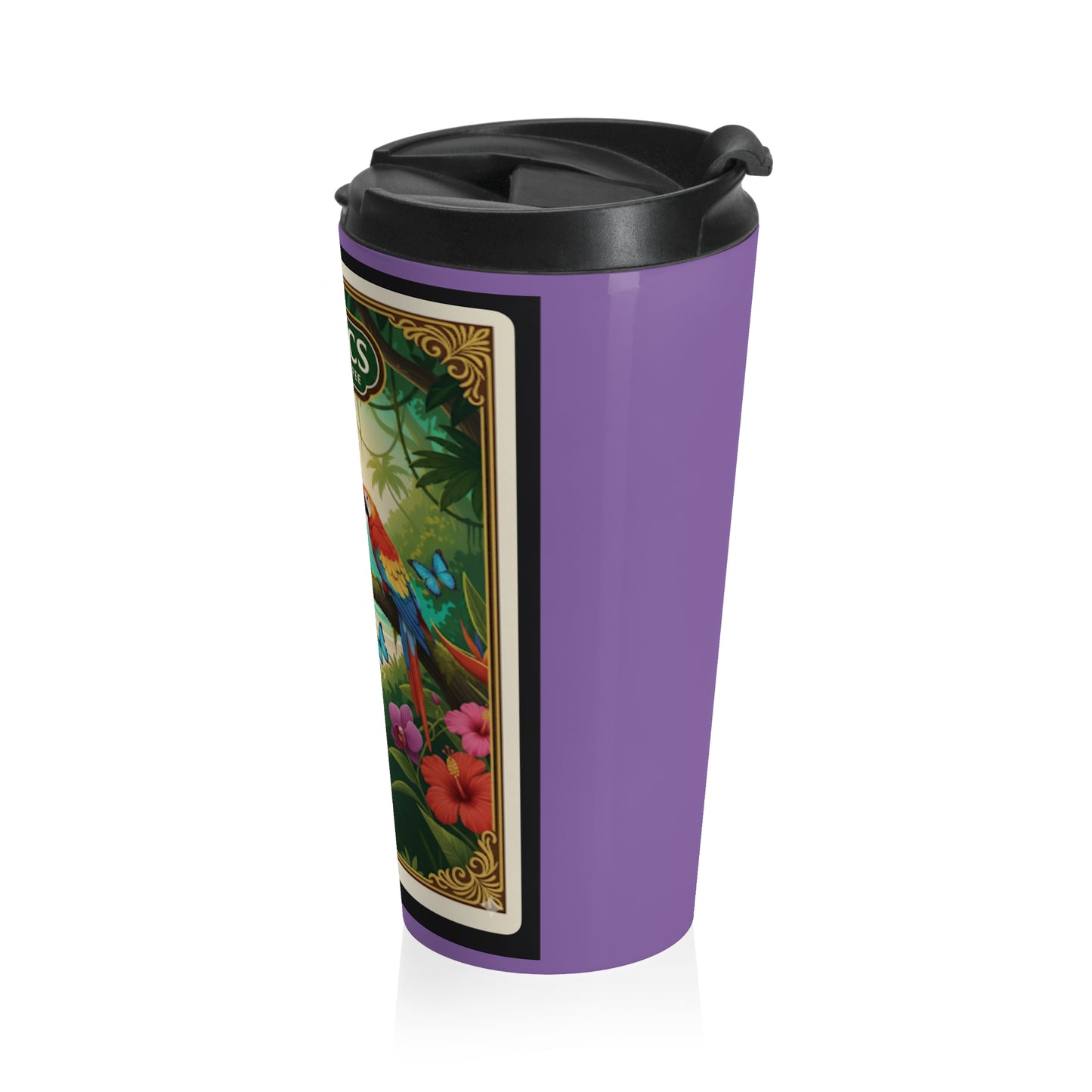 15 oz. Stainless Steel Travel Mug / Parrot & Friends, Purple