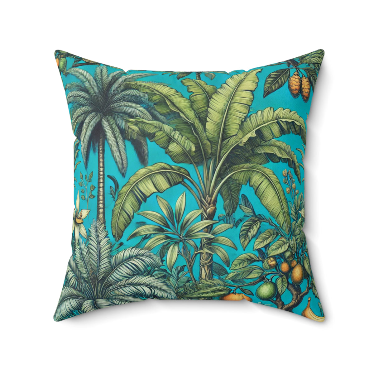 Tropical Pillow, 4 sizes - Colorful Spun Polyester Square Cushion / Tropical Fruit, Turquoise