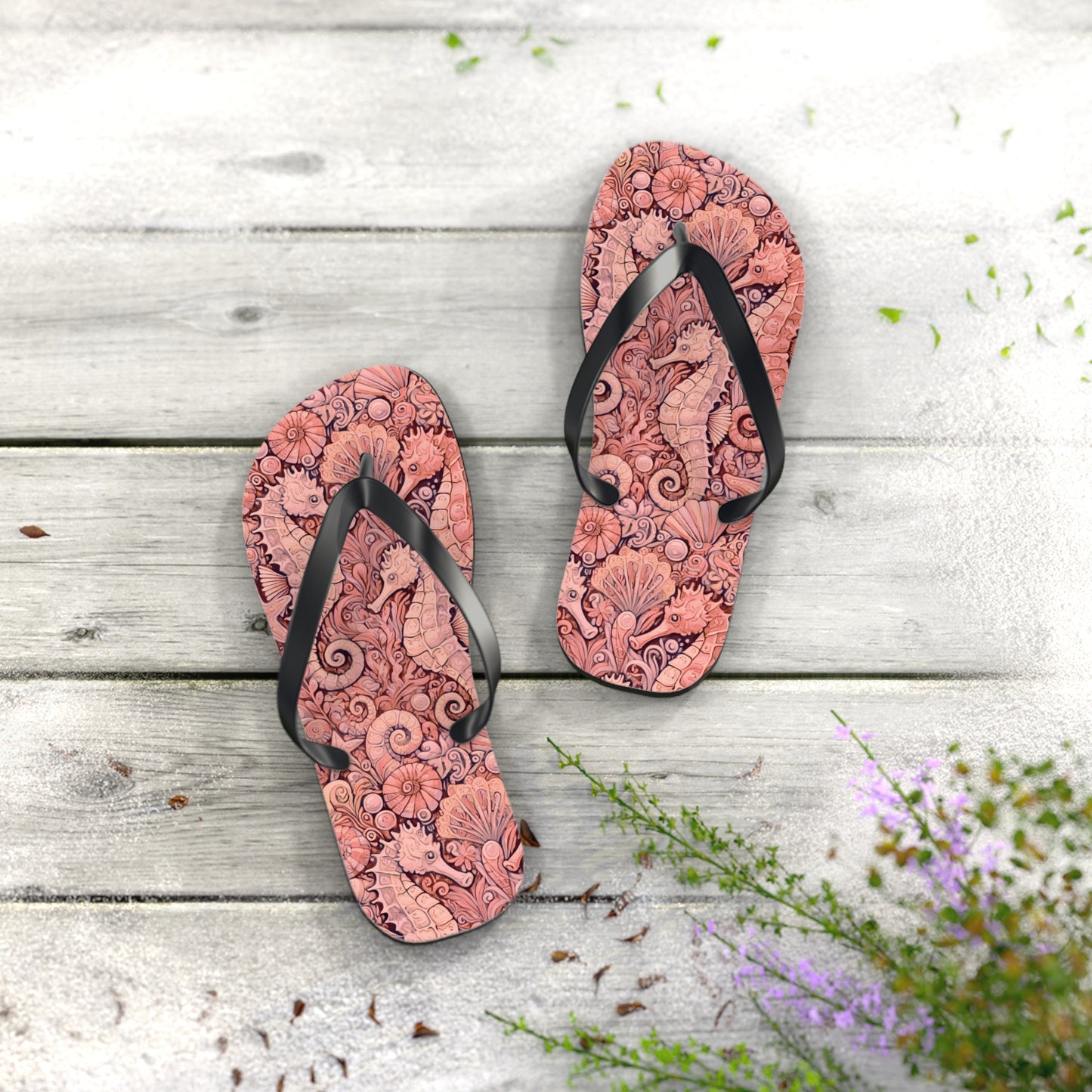 Flip Flops - Seahorses/Red