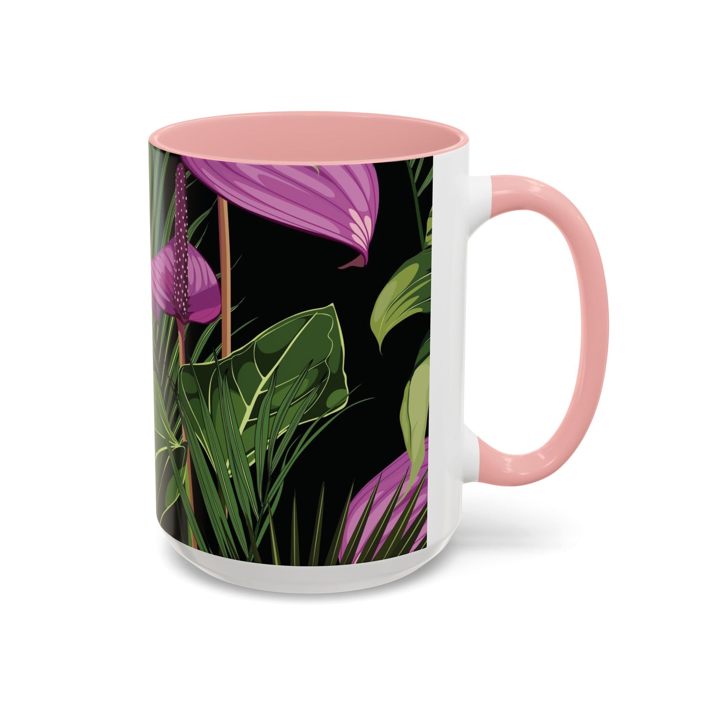 Accent Coffee Mug - Fun Tropical Drinkware for Flower Vibes /Anthurium and Palm