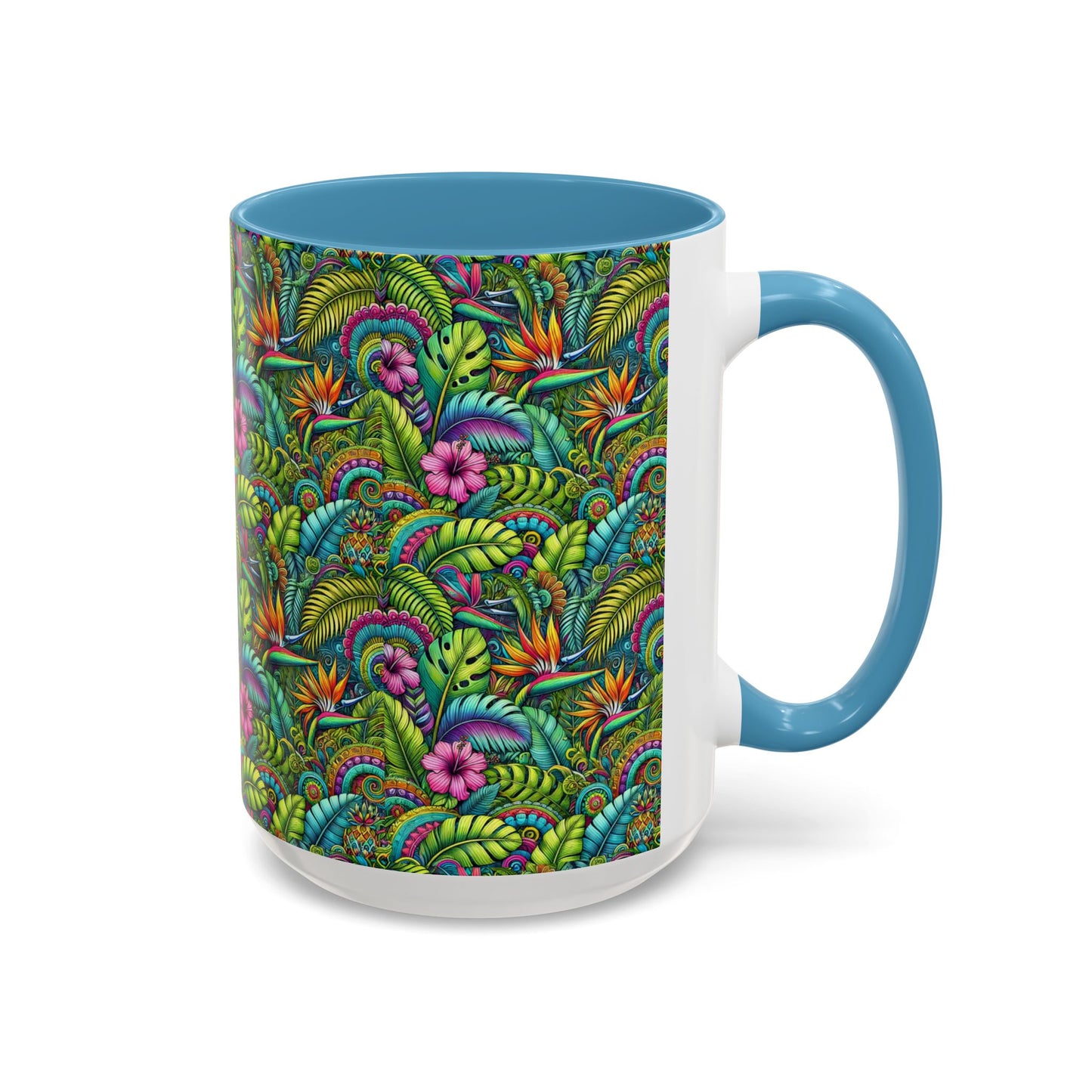 Accent Color Coffee Mug (11, 15oz), Rainforest Blooms, Various Colors