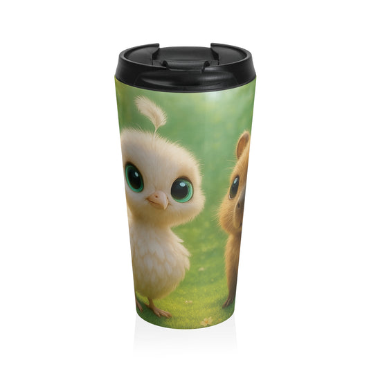 15 oz. Stainless Steel Travel Mug / Peacock & Capybara Babies